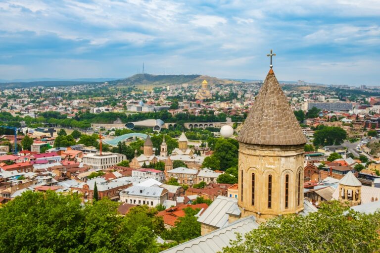 Tbilisi old town with ancient churches and modern architecture, Georgia